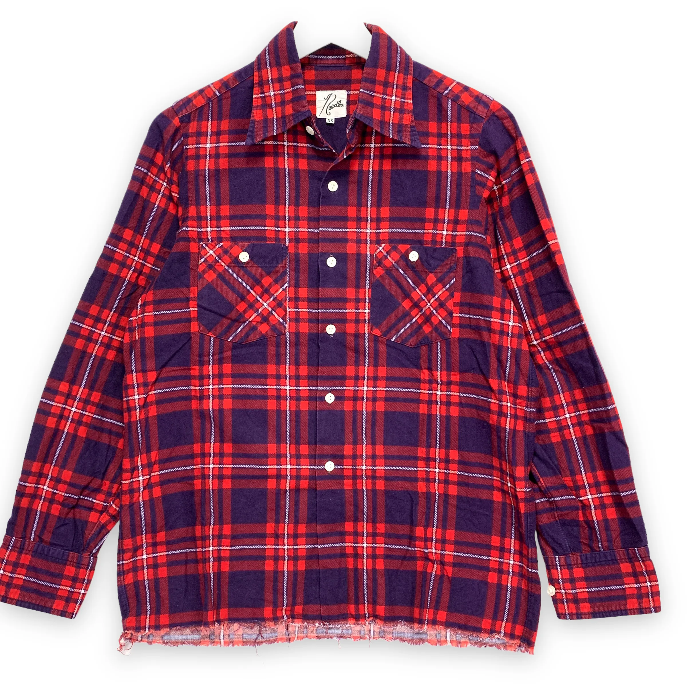 [XS] Needles Unfinished Frayed Bottom Flannel BD Shirt Red