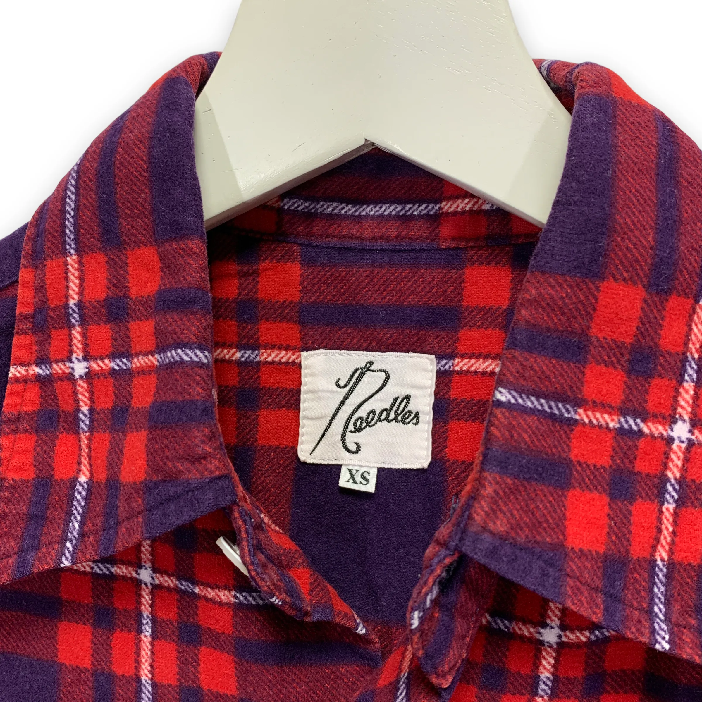 [XS] Needles Unfinished Frayed Bottom Flannel BD Shirt Red
