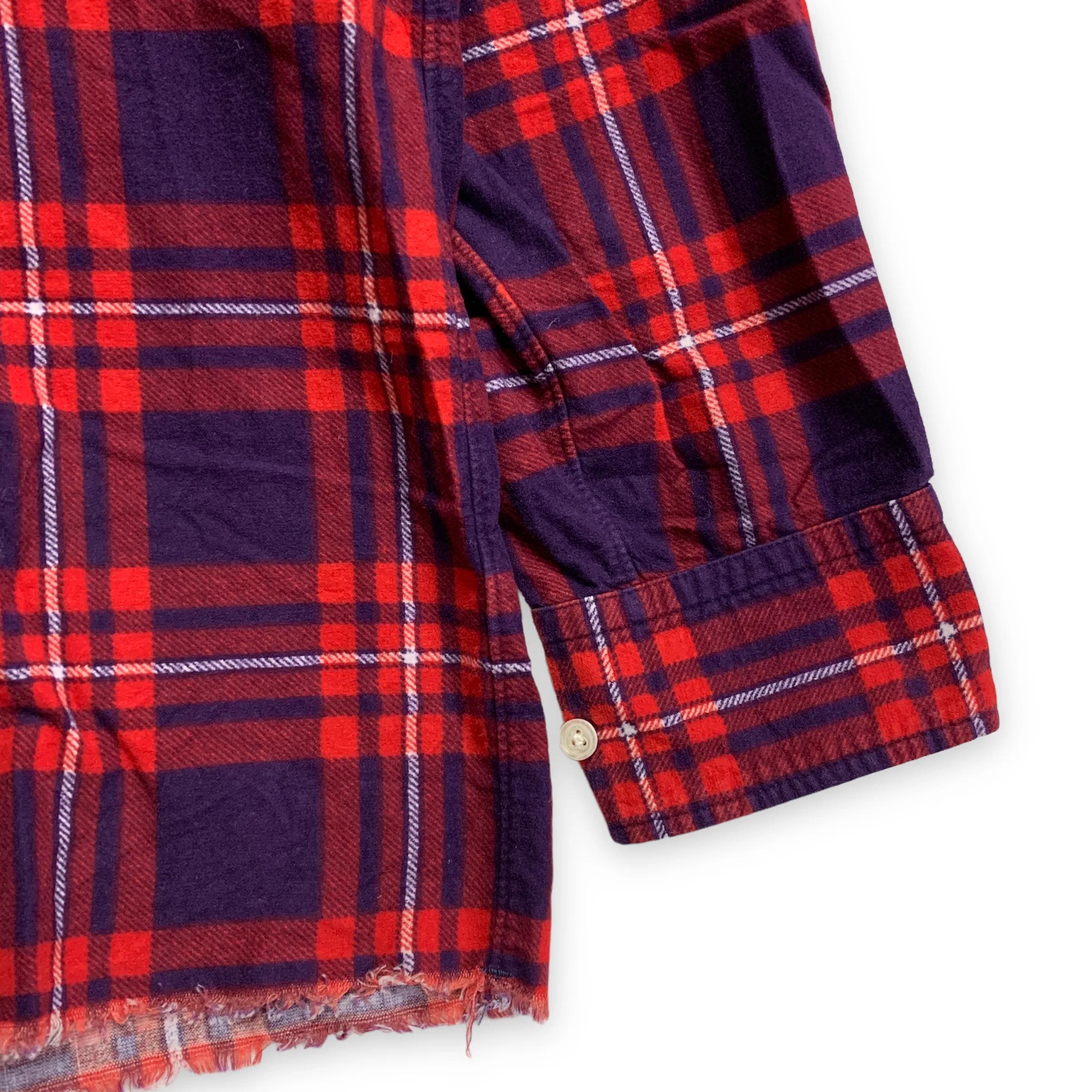 [XS] Needles Unfinished Frayed Bottom Flannel BD Shirt Red
