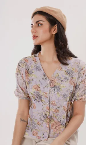 YNA Button-Down Embroidered Chiffon Top (Lilac)