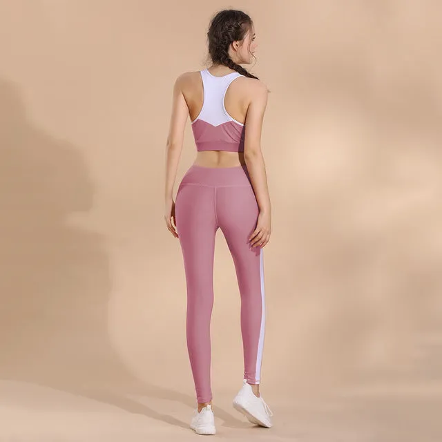 Yoga Sportswear Set Tracksuit for Women Yoga Sets 2 Piece Tank Top Vest and Pants Tight Fitness Gym Anti-Sweat Athletic Bra Pant