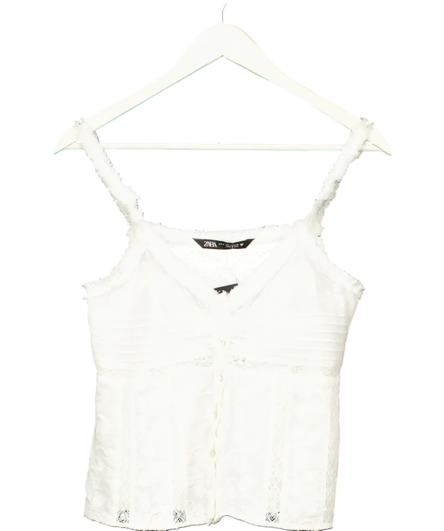 ZARA White Embroidered Camisole UK S