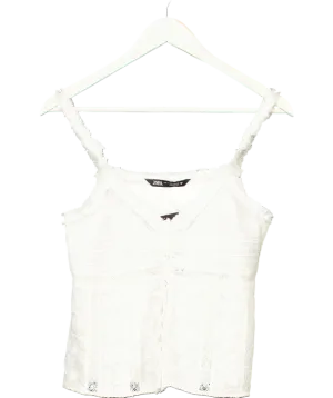 ZARA White Embroidered Camisole UK S