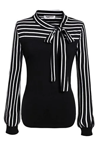 Zeagoo Women's Tie-Bow Neck Striped Shirt