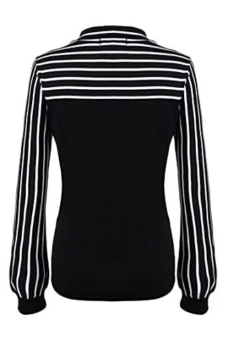 Zeagoo Women's Tie-Bow Neck Striped Shirt