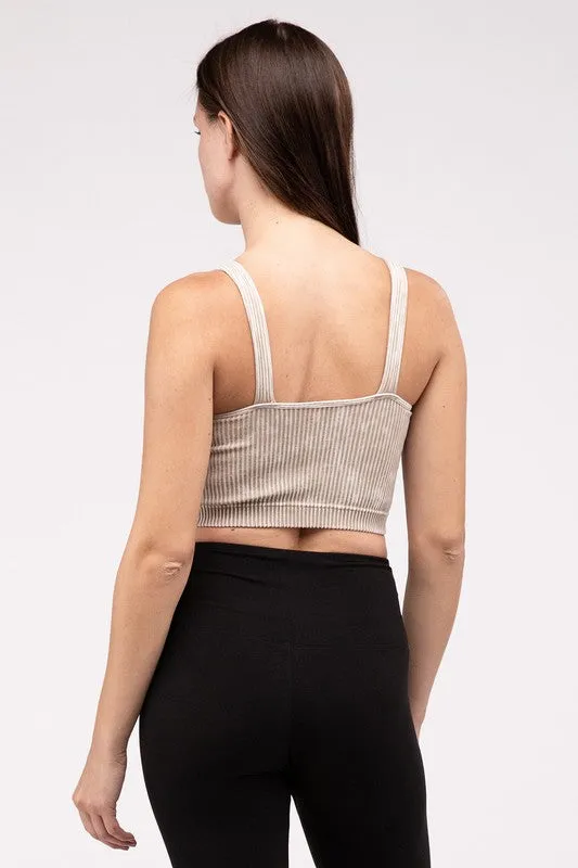 ZENANA Washed Ribbed Cropped V-Neck Tank Top
