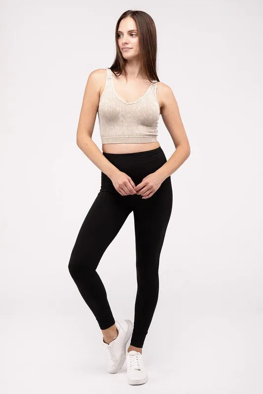 ZENANA Washed Ribbed Cropped V-Neck Tank Top
