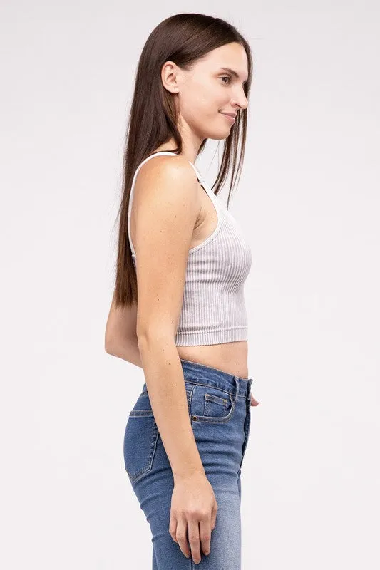 ZENANA Washed Ribbed Cropped V-Neck Tank Top