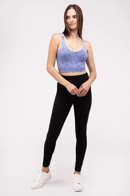 ZENANA Washed Ribbed Cropped V-Neck Tank Top