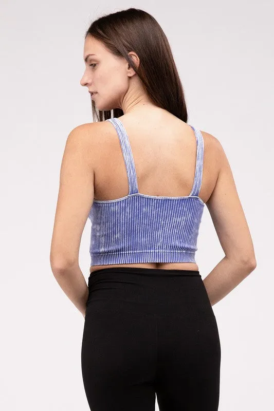 ZENANA Washed Ribbed Cropped V-Neck Tank Top