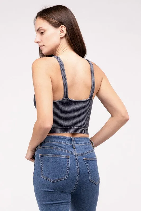 ZENANA Washed Ribbed Cropped V-Neck Tank Top