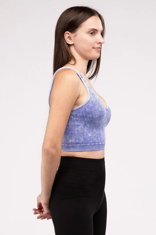ZENANA Washed Ribbed Cropped V-Neck Tank Top