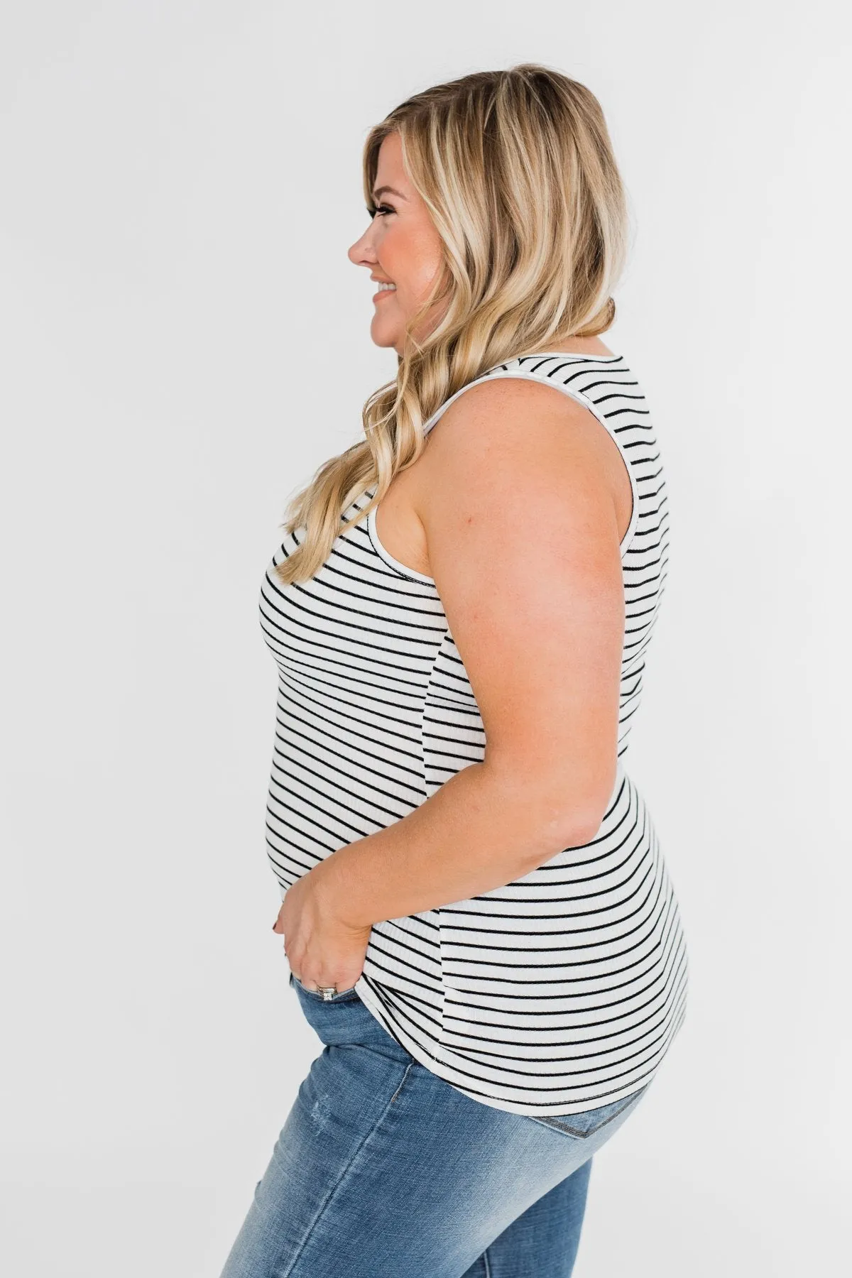Zipper Tank Top- Black & White Striped