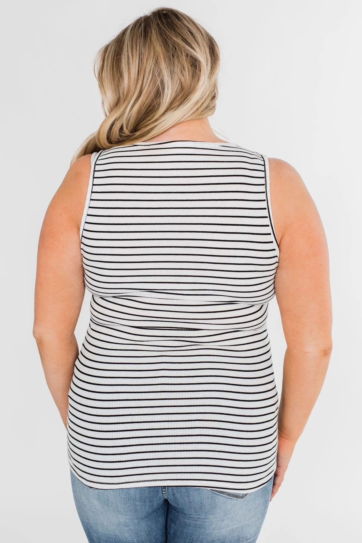 Zipper Tank Top- Black & White Striped